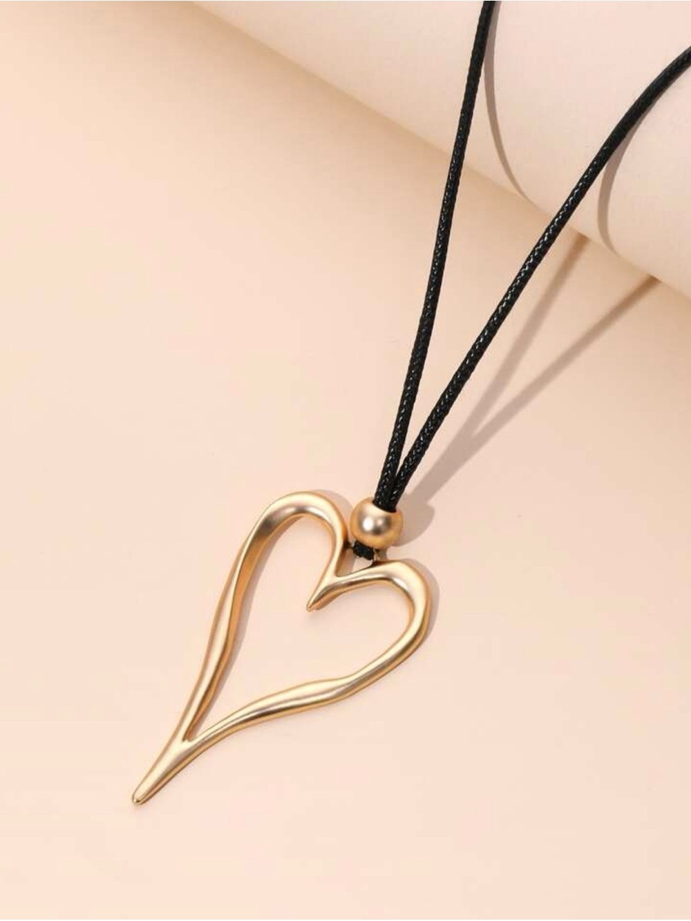 Gold Heart Pendant Necklace on Black Cord